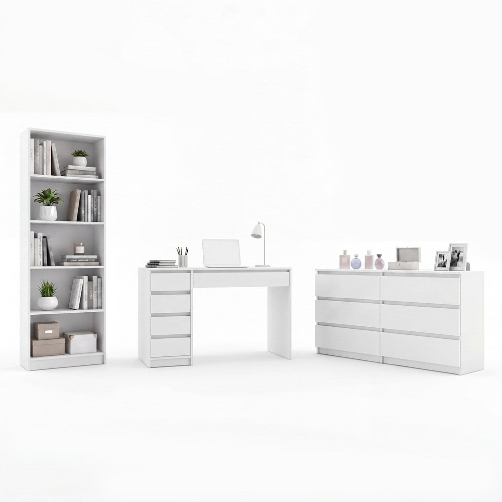 Möbelset Schreibtisch Arto + Kommode Malwa M6 + Regal R60 WEISS für Zimmer Büro