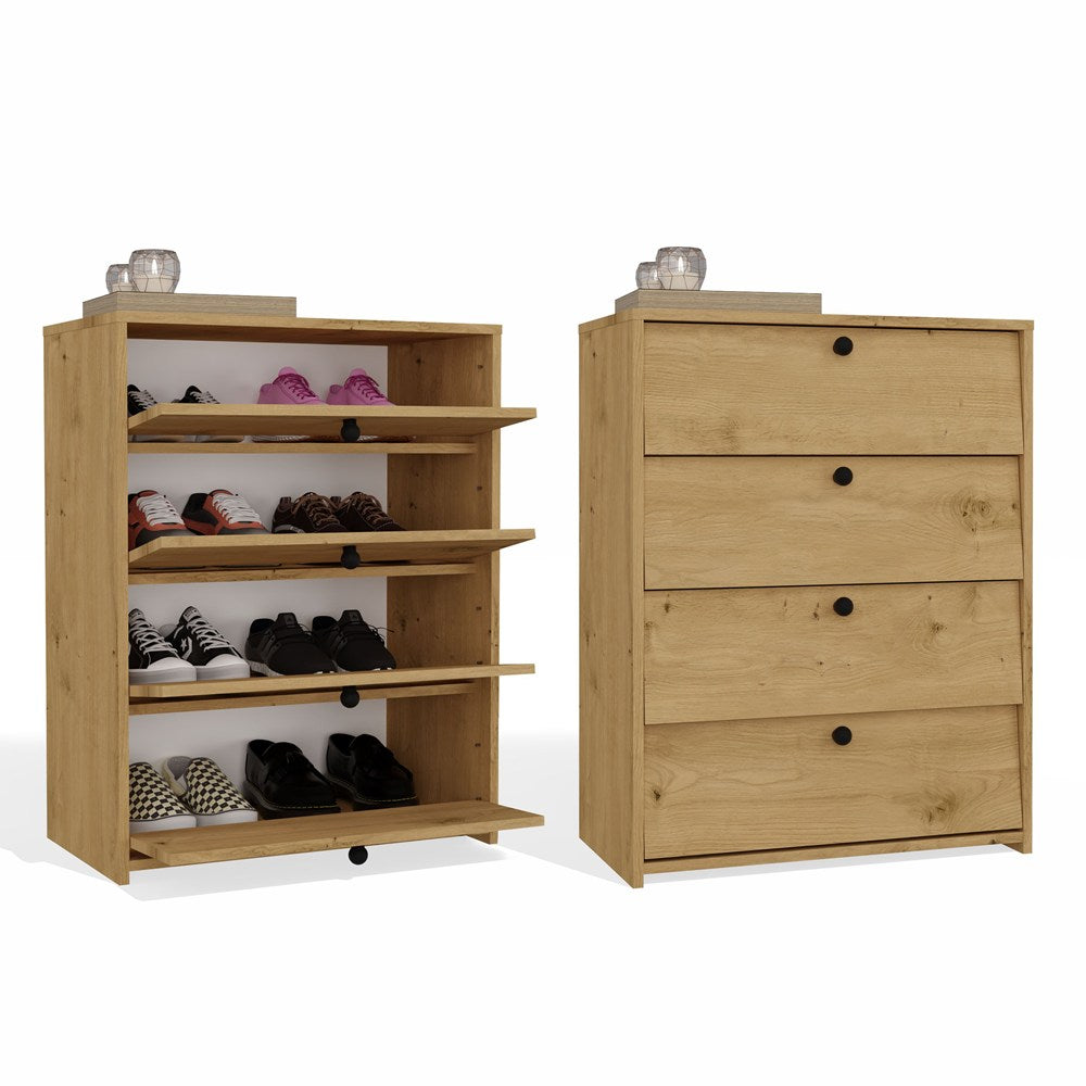 Schuhschrank LOKA EICHE ARTISAN 4 Klapptüren 66 cm für Flur
