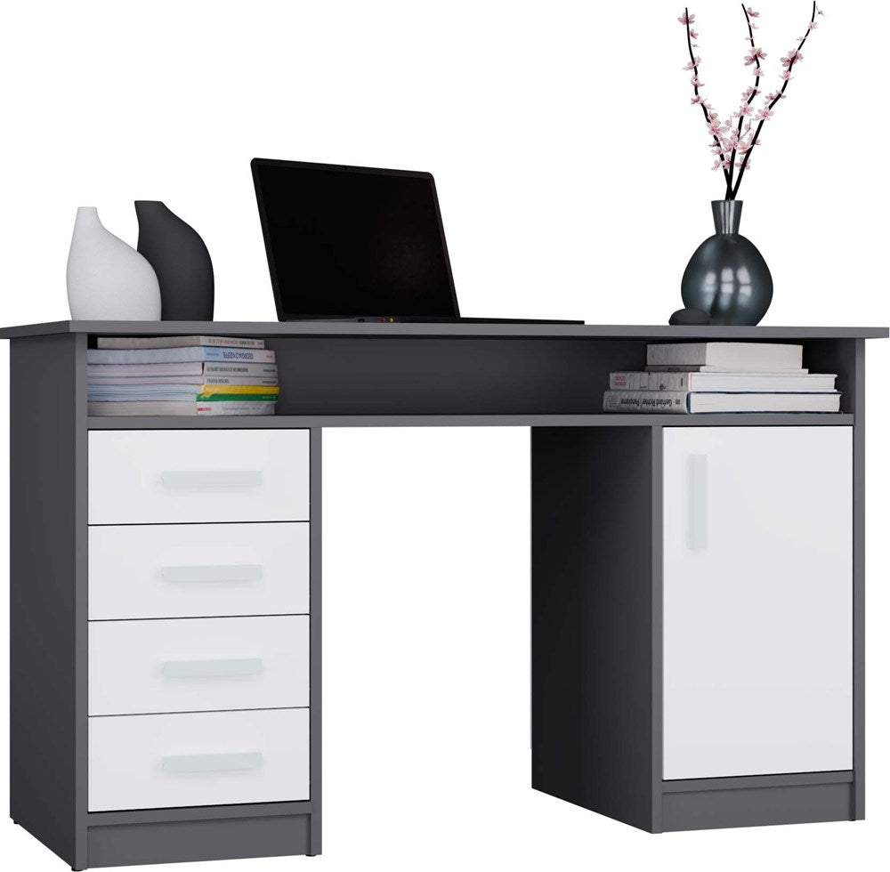SCHREIBTISCH ADA ANTHRAZIT WEISS 125 cm 4 Schubladen Schrank Regale für Büro Zimmer Laptop