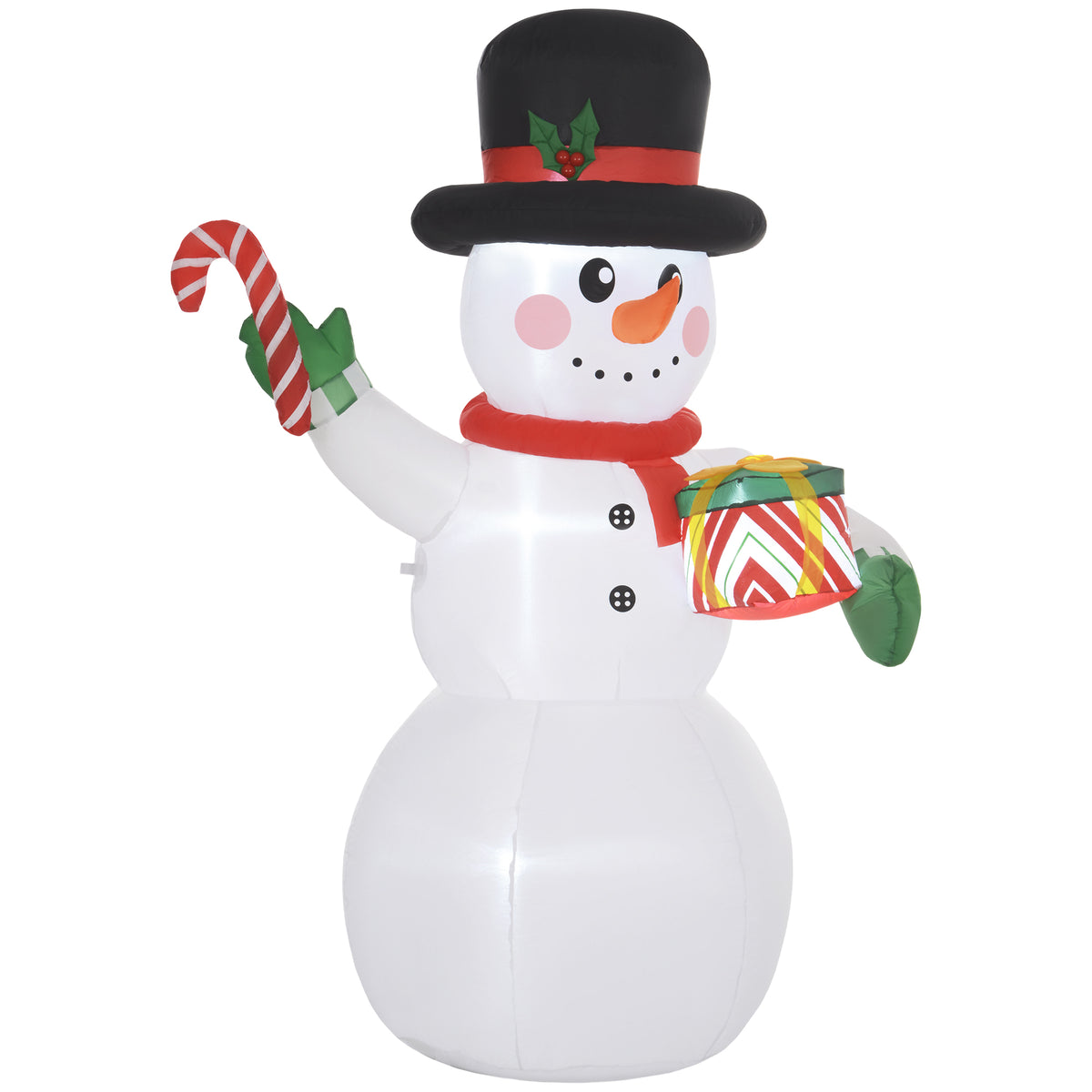 Outsunny 1,80 m Schneemann mit Zuckerstange & Geschenk, selbstaufblasbar, LEDs, wetterfest