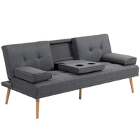 HOMCOM Schlafsofa im Skandi-Design, 3-Sitzer-Sofa, 2 Kissen, Grau + Natur – Produktabbildung 10