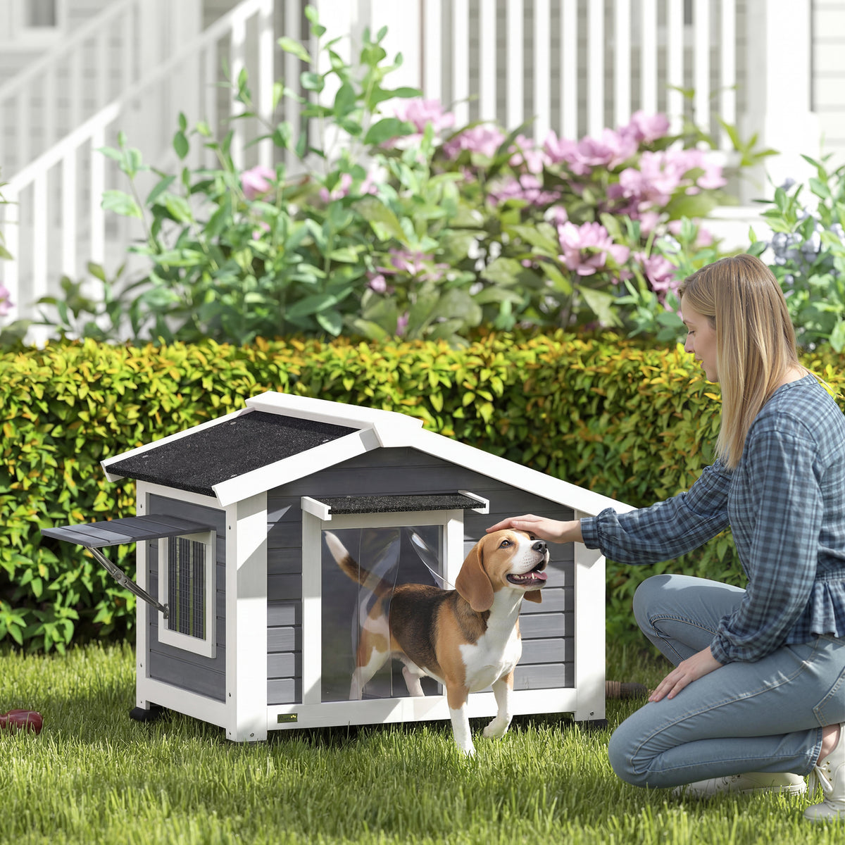 PawHut Hundehütte wetterfestes Hundehaus aus Holz mit herausnehmbarem Boden Asphaltdach öffnendem – Produktabbildung 2