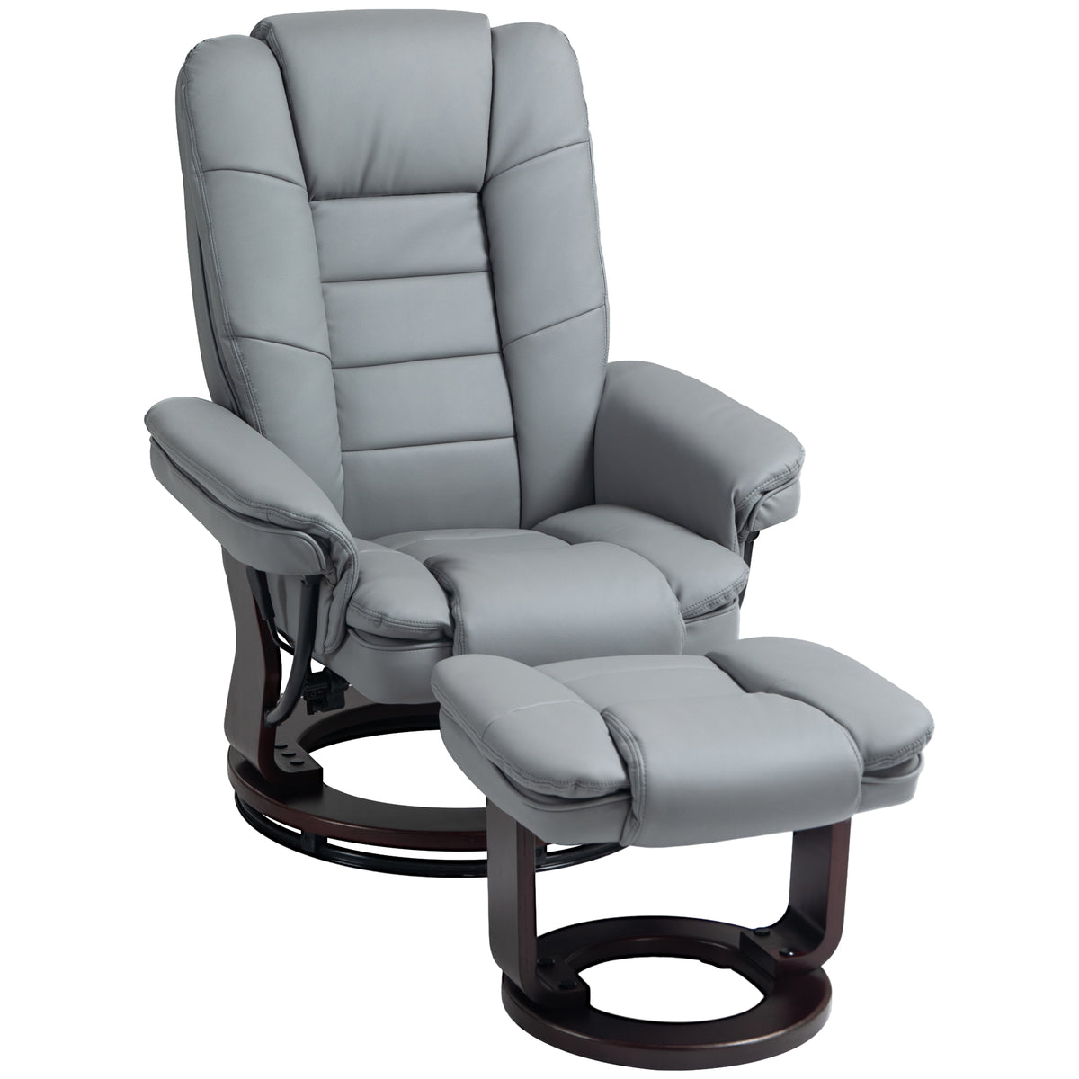 HOMCOM Relaxsessel mit Hocker, Liegesessel, drehbar, neigbare Lehne, Lederoptik, bis 130 kg, Grau