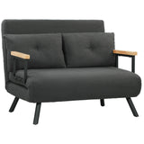 HOMCOM Schlafsofa 2er-Sofa mit Schlaffunktion, inkl. 2 Kissen, Sherpa-Optik, Natur + Dunkelgrau + Schwarz