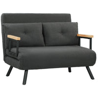 HOMCOM Schlafsofa 2er-Sofa mit Schlaffunktion, inkl. 2 Kissen, Sherpa-Optik, Natur + Dunkelgrau + Schwarz