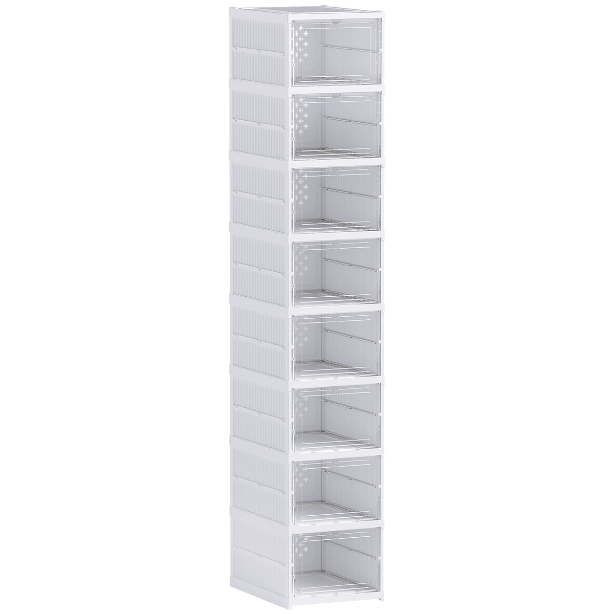 HOMCOM 8-stufiges Schuhregal, Schuhschrank, faltbar, belüftete Rückseite, Kunststoff, Weiß