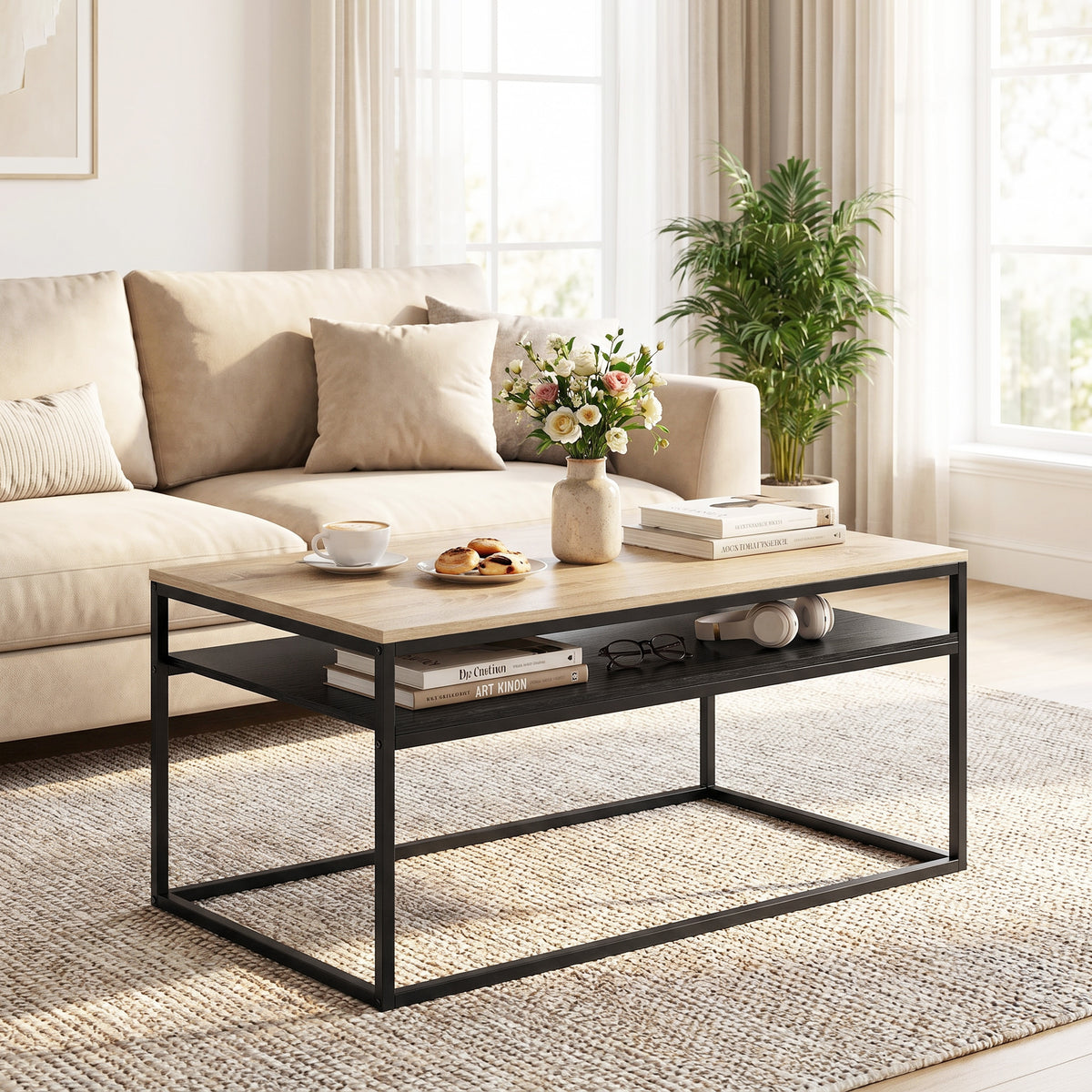HOMCOM Couchtisch mit Ablage, moderner Industriestil, Wohnzimmertisch für Wohnzimmer, Schlafzimmer, 100 – Produktabbildung 2