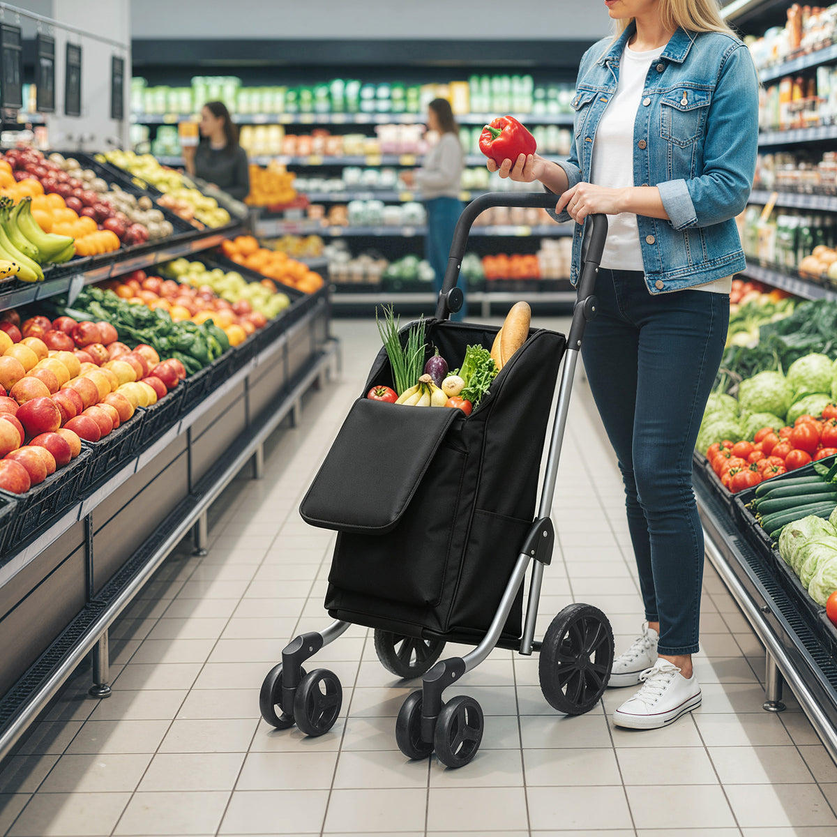 HOMCOM Einkaufstrolley, 46 Liter Tasche, Faltbarer Einkaufswagen mit Kühltasche, verstellbarer Griff – Produktabbildung 2
