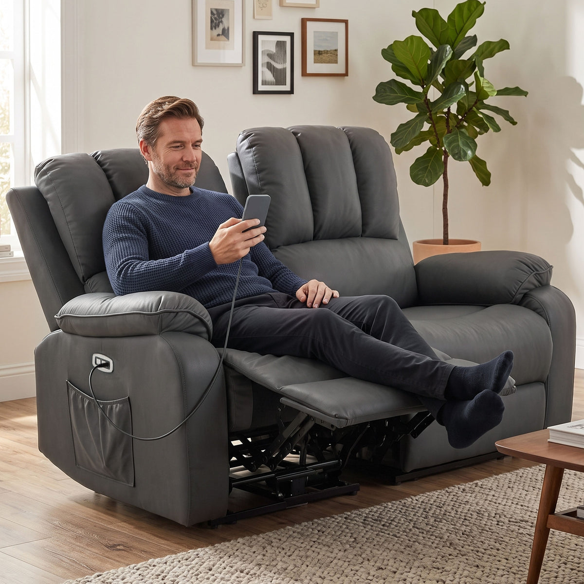 HOMCOM 2-Sitzer elektrisches Relaxsofa aus Leathaire mit Massage- und Heizfunktion, 2 Fernbedienungen – Produktabbildung 2