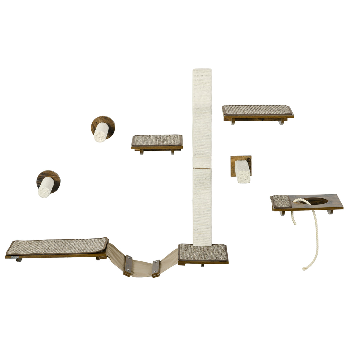 PawHut Katzentreppen-Set, Kletterwand, 8-teilig, bis 8 kg, robust, Braun/Cremeweiß
