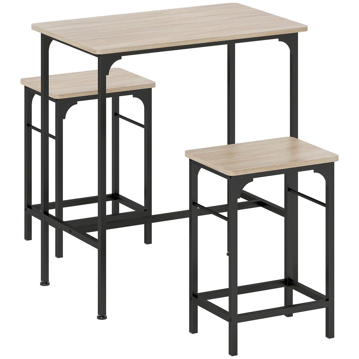 HOMCOM Bartisch Set Bartisch mit Barhocker-Set Esstisch mit 2 Stühlen mit Rutschfestem Fußpolster Naturholz