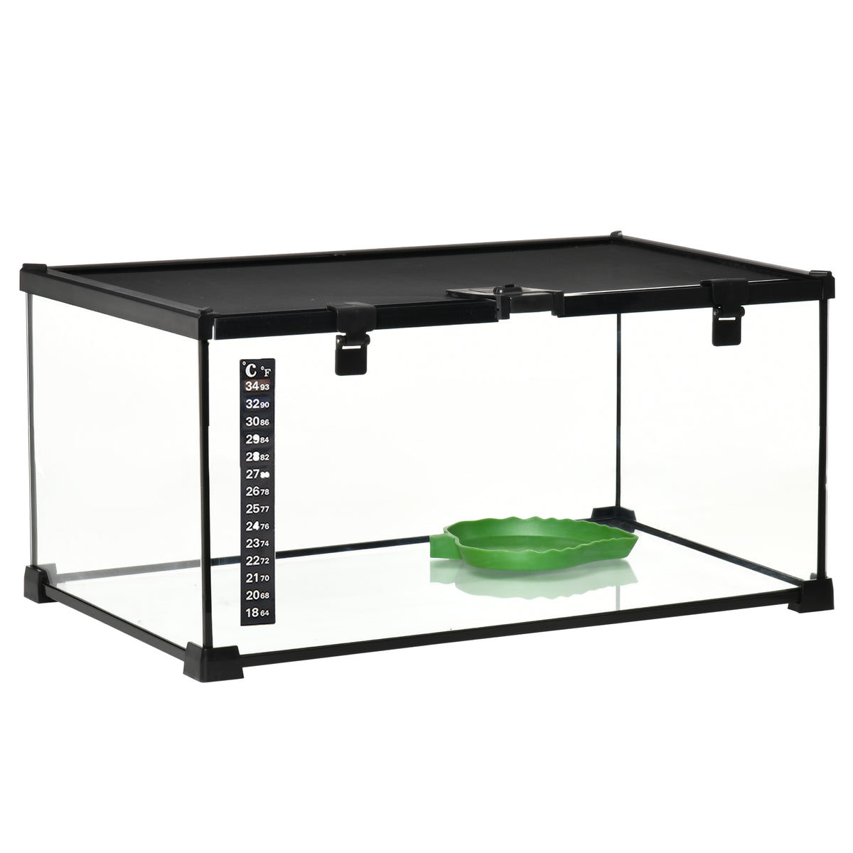 PawHut Reptilienbox Terrarium, inkl. Streifenthermometer, Fütterungsklappen, 50 cm x 30 cm x 25 cm, Glas +