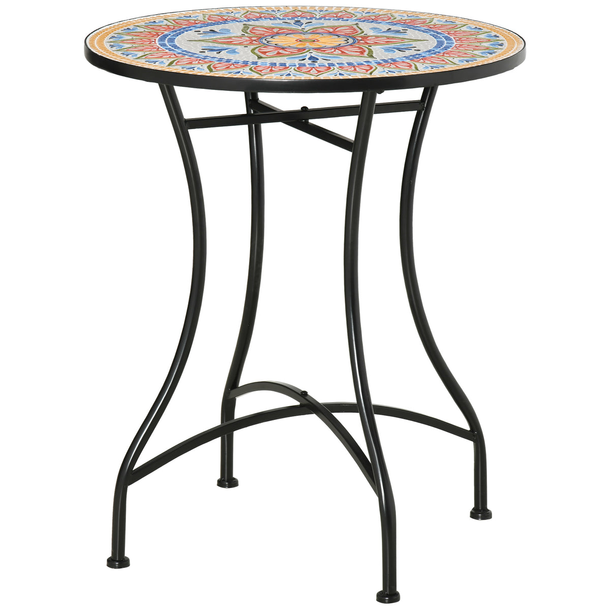 Outsunny Gartentisch Ø60 cm, Wetterfest Balkontisch aus Metall, Esstisch Outdoor, Campingtisch Beistelltisch
