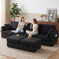 HOMCOM Ecksofa 4-Sitzer U-Form Sofa mit Stauraum-Ottomane, 306 cm Eckcouch mit Cord-Optik, 4 Kissen, für – Produktabbildung 9