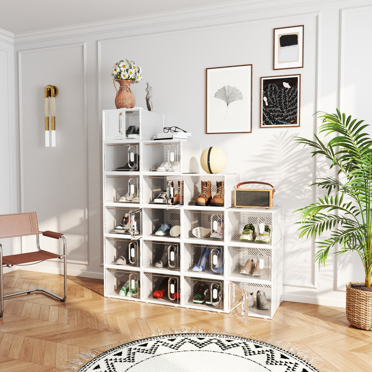 HOMCOM 8-teiliges Schuhregal, stapelbare Schuhboxen für Schuhe bis Größe 46, magnetische Türen – Produktabbildung 2