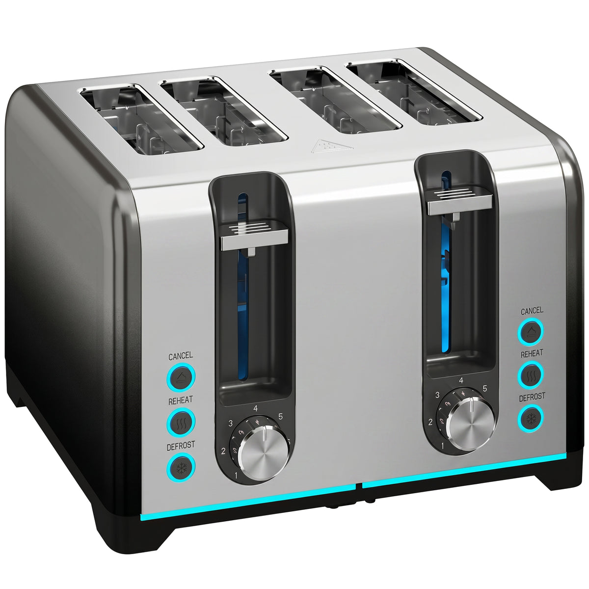 HOMCOM 4-Scheiben-Toaster mit 7 Bräunungsstufen, Aufwärm-, Auftau- und Abbruchfunktion