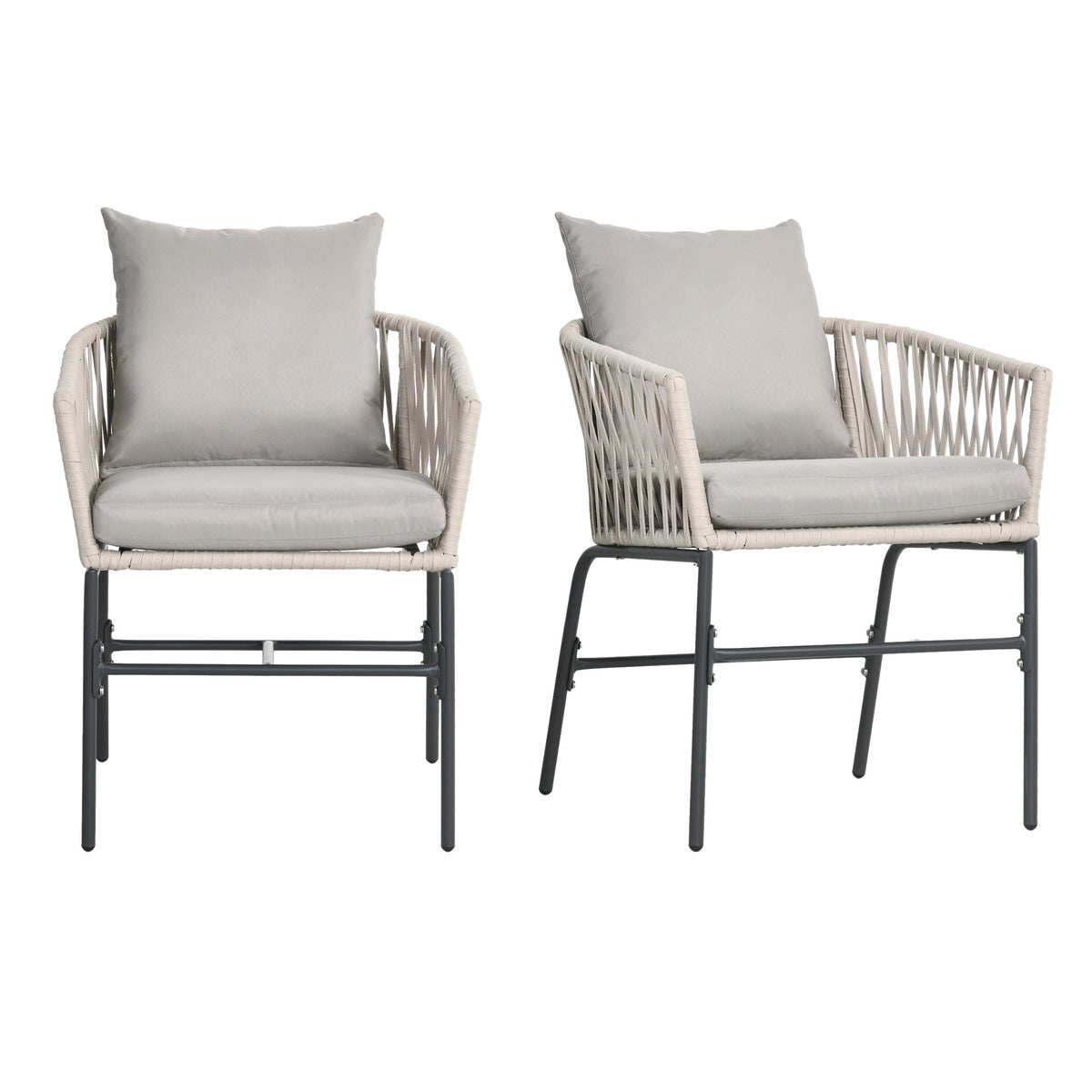 Outsunny Terrassenstuhl 2er-Set, Boho-Stil, bequeme Sitzschale, Sitzauflagen, waschbarer Bezug, Metallrahmen