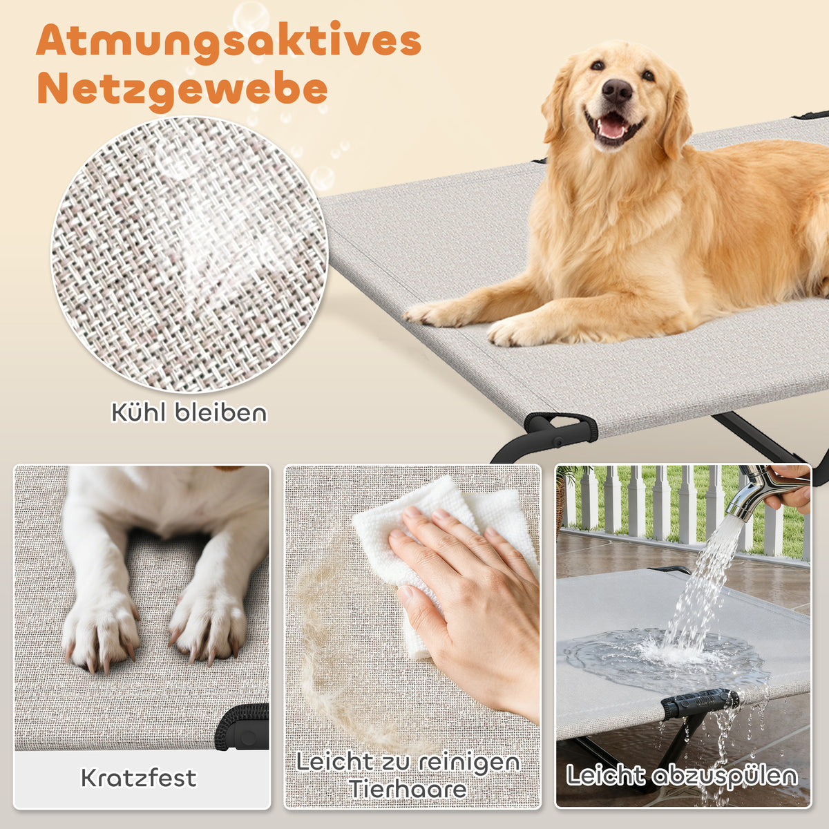 PawHut Hundeliege Outdoor, Erhöhtes Hundebett für große Hunde, mit Stahlrahmen, atmungsaktiv Netzgewebe – Produktabbildung 5