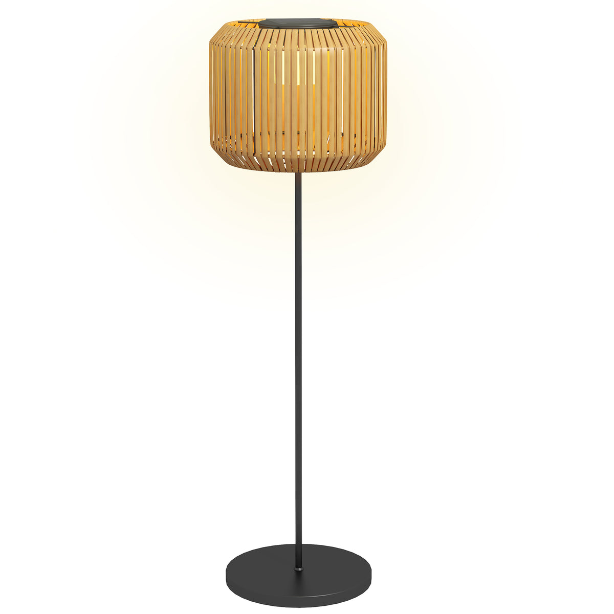 Outsunny Rattan Außenleuchte, Solar Gartenlampe, Einschaltautomatik, LED, wetterfest, Metallrahmen, Ø34 x