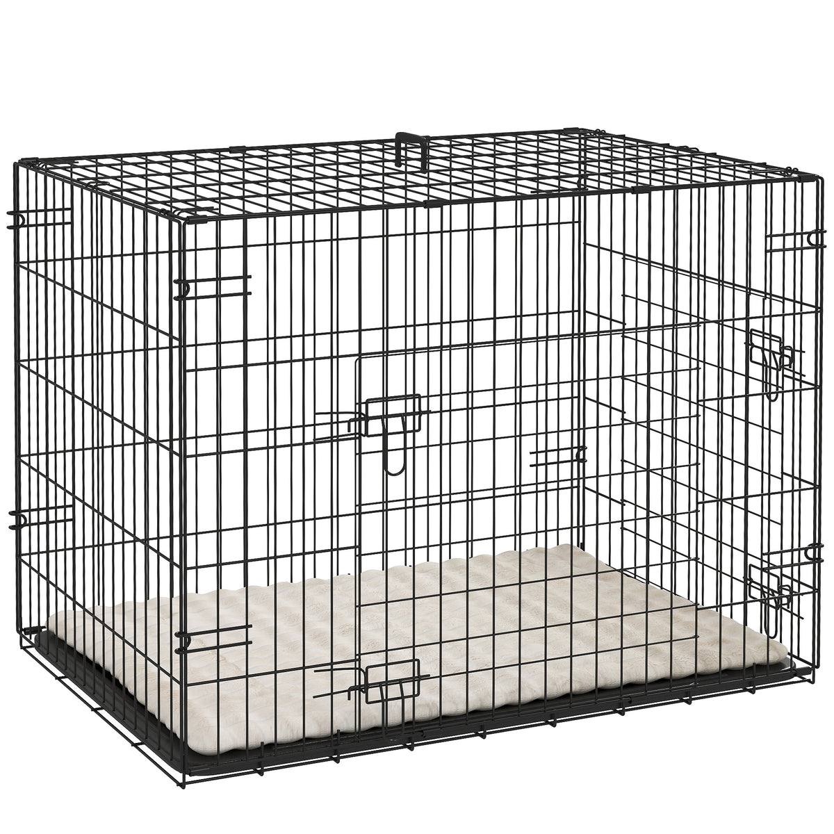 PawHut Hundekäfig klappbar Hundebox mit 2 Türen, Transportkäfig mit ausziehbare Bodenschale Kissen 75 x 48,5