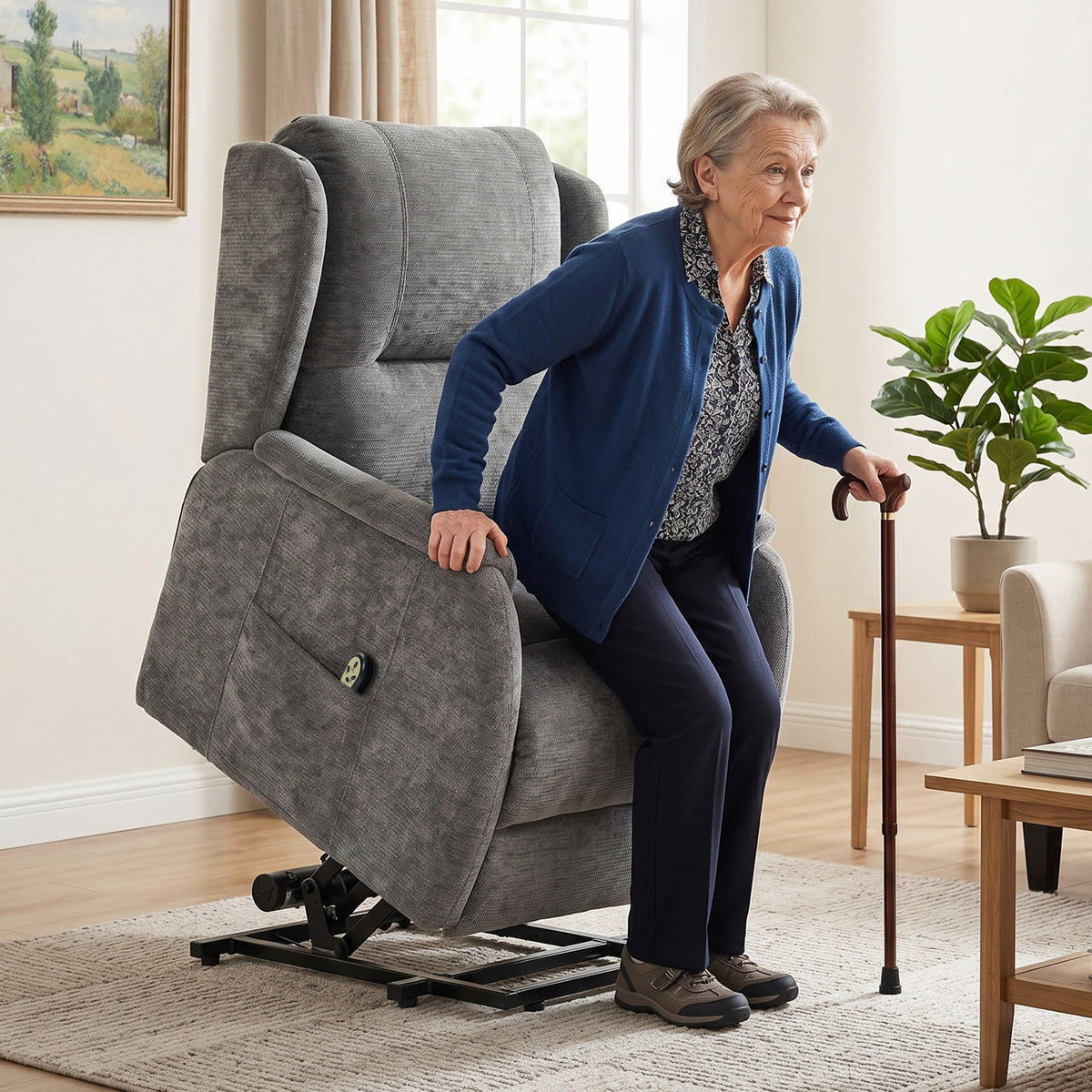 HOMCOM Fernsehsessel Relaxsessel mit Aufstehhilfe für Senioren, Chenille-Optik, mit Fernbedienung und – Produktabbildung 2