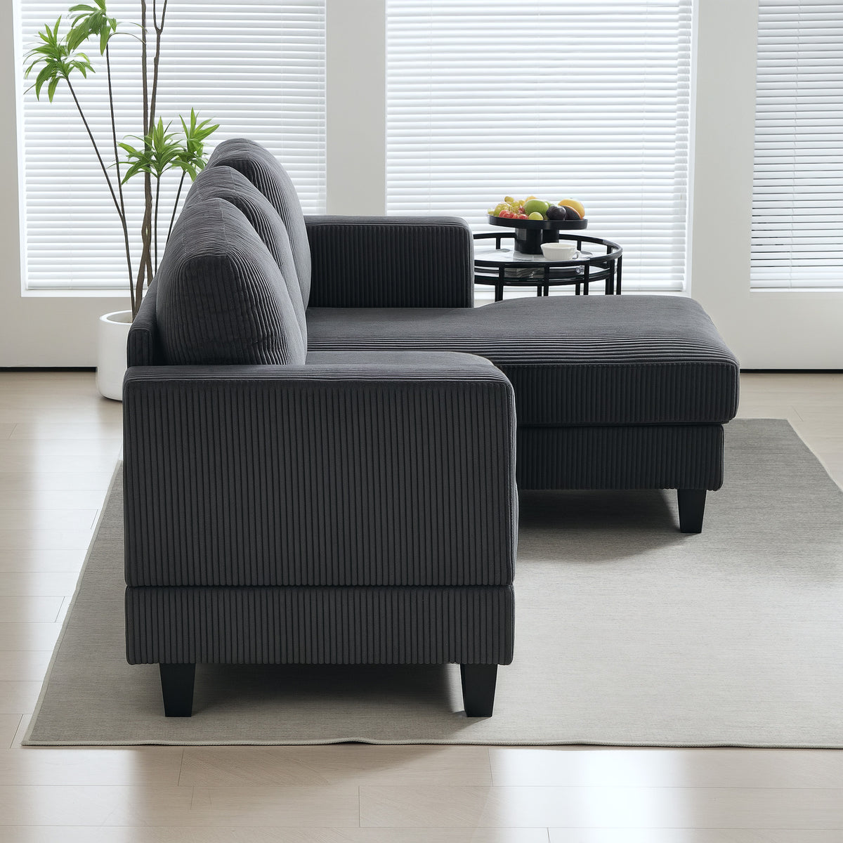 HOMCOM Ecksofa, L-förmiges 3-Sitzer-Sofa mit Chaiselongue, Holzkonstruktion, 8 Beine, Cordstoff – Produktabbildung 9