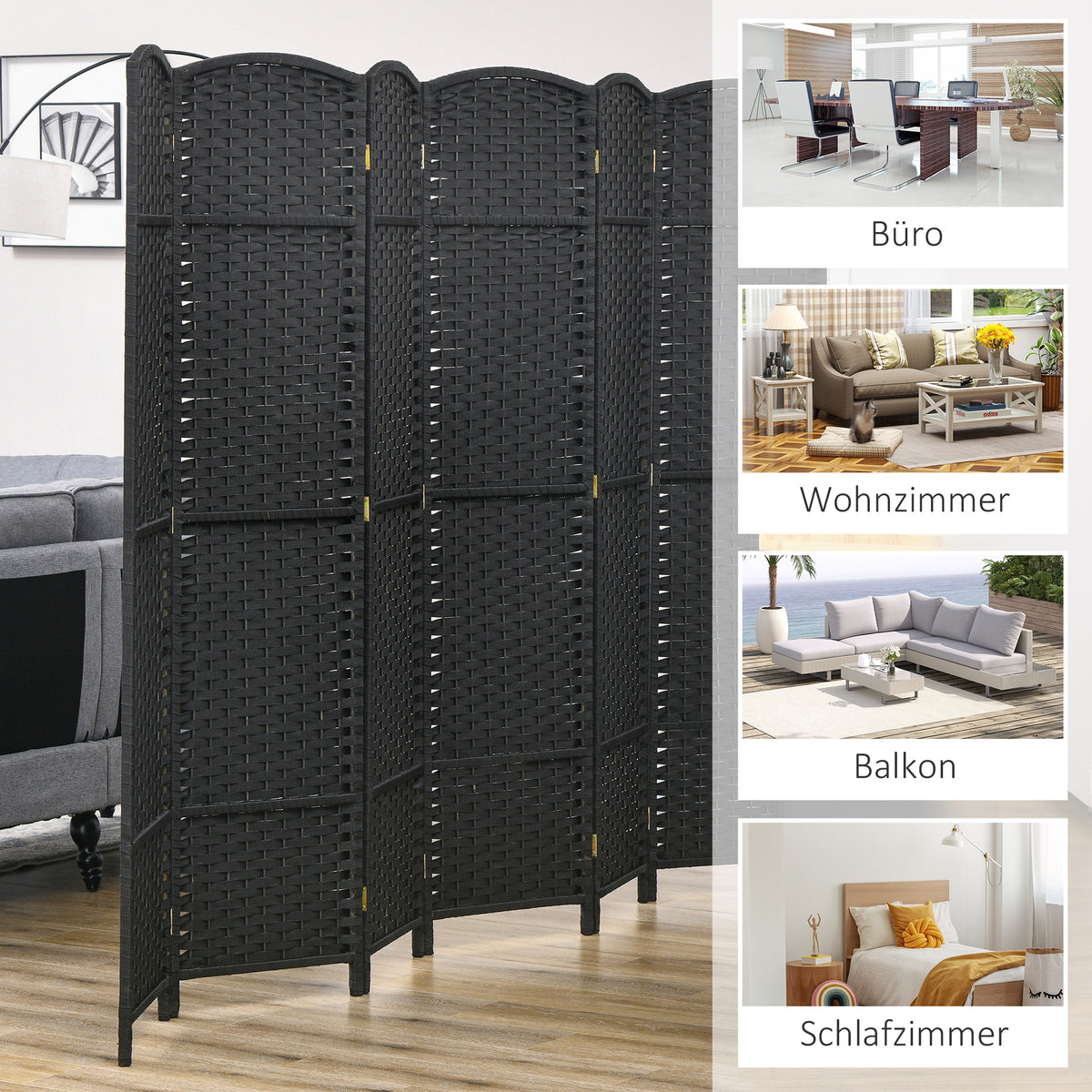 HOMCOM 6-teiliger Raumtrenner, Faltbarer Sichtschutz, Sichtschutzwand für Wohnzimmer, Schlafzimmer – Produktabbildung 7