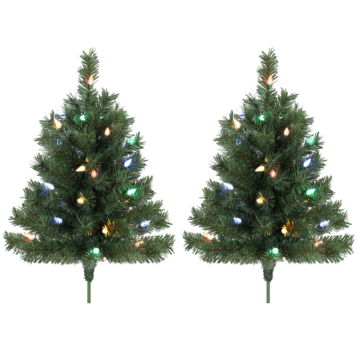 HOMCOM Beleuchteter Weihnachtsbaum 60 cm, 2er-Set, künstlich, mit 60 bunten LED-Lichtern, 130 Zweigspitzen