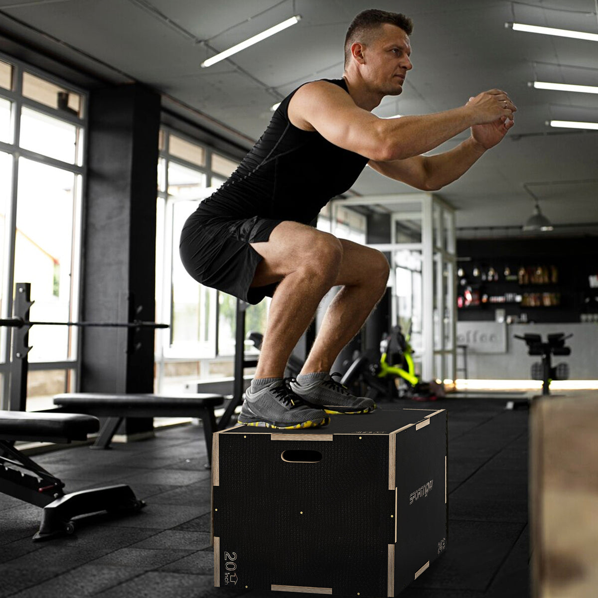 Plyo-Box/Sprungbox, robust, 76x61x51 cm, Schwarz, Griff 10x3,5 cm, bis 120 kg – Produktabbildung 2