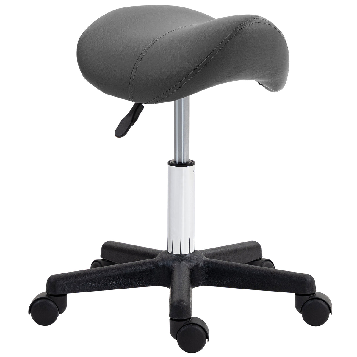 HOMCOM Rollhocker, sattelförmiger Sitz, höhenverstellbar, um 360° drehbar, Kunstleder, grau, 48 x 47 x 45-59