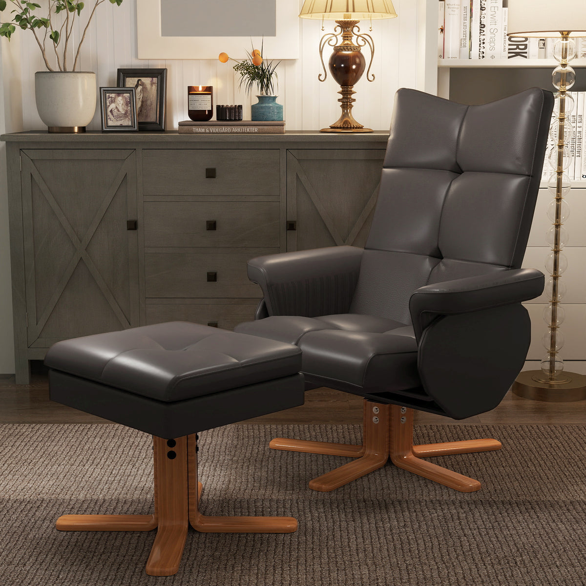 HOMCOM Relaxsessel mit Liegefunktion Massagesessel mit Fußhocker Fernsehsessel TV Sessel 145°-Neigung – Produktabbildung 2