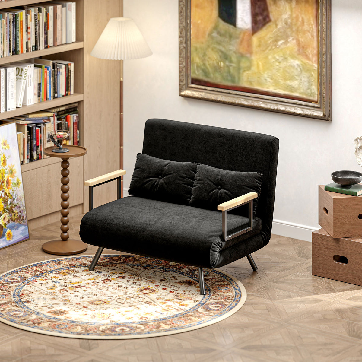 HOMCOM Schlafsofa 2er-Sofa Samtsofa, Schlaffunktion, inkl. 2 Kissen, Samtoptik, Schwarz – Produktabbildung 8