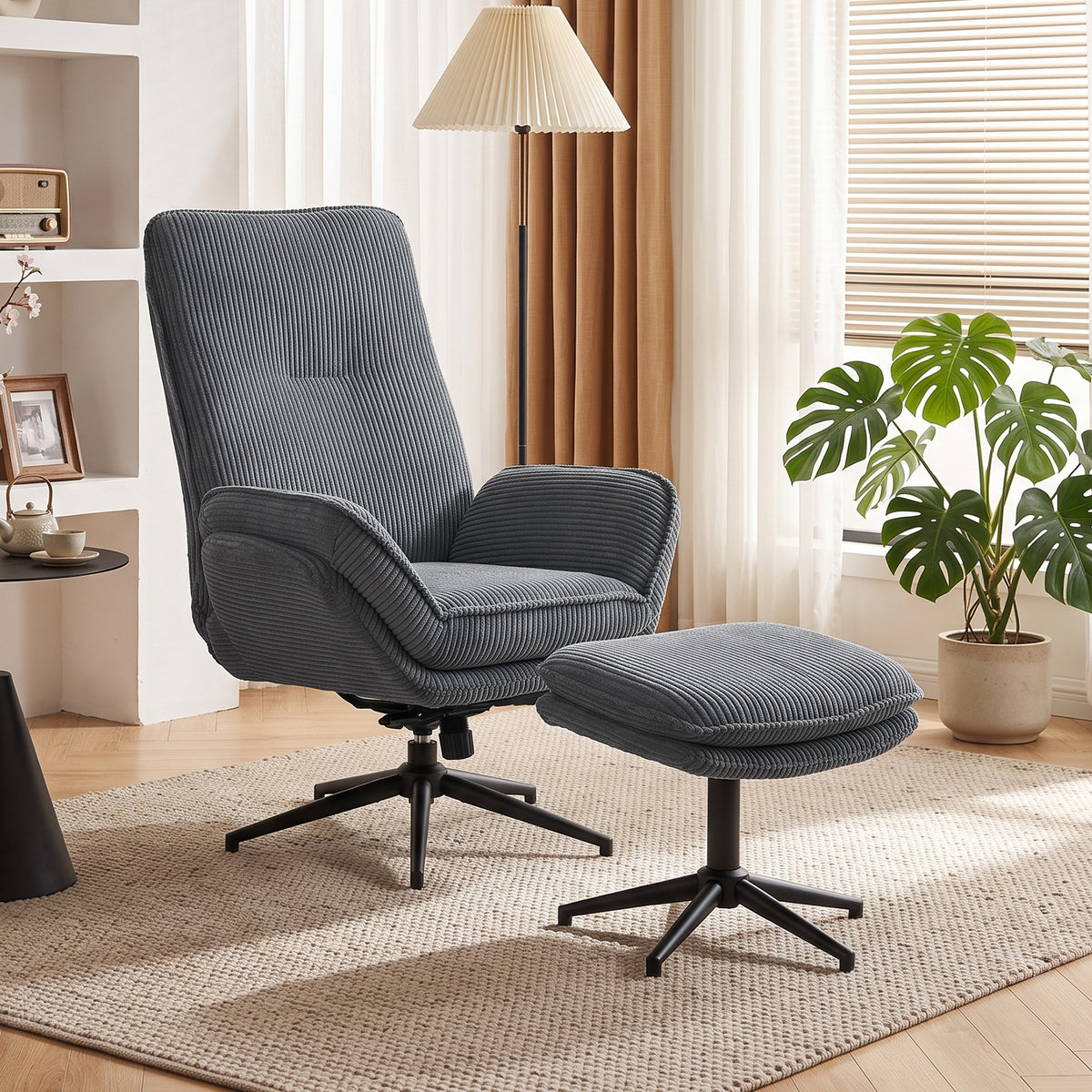 HOMCOM Relaxsessel mit 130° Liegefunktion, Fernsehsessel mit Hocker und Stahlrahmen, Grau – Produktabbildung 2