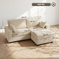 HOMCOM Ecksofa 216 cm 3-Sitzer L-Form Sofa mit Umkehrbarem Aufbwahrungshocker, Cord-Optik, Breiter – Produktabbildung 13