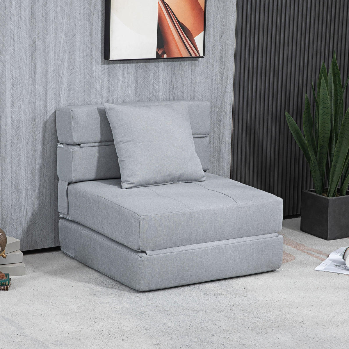 HOMCOM Relaxsessel Liegesessel Sessel mit Bettfunktion, inkl. 1 Kissen, 70 cm x 70 cm x 61 cm, Hellgrau – Produktabbildung 2