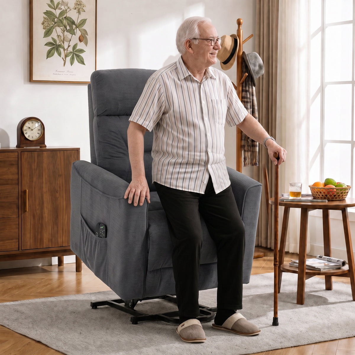 HOMCOM Relaxsessel mit elektrischer Aufstehhilfe, Massage & Wärme, Chenille-Sessel mit Federkern – Produktabbildung 2