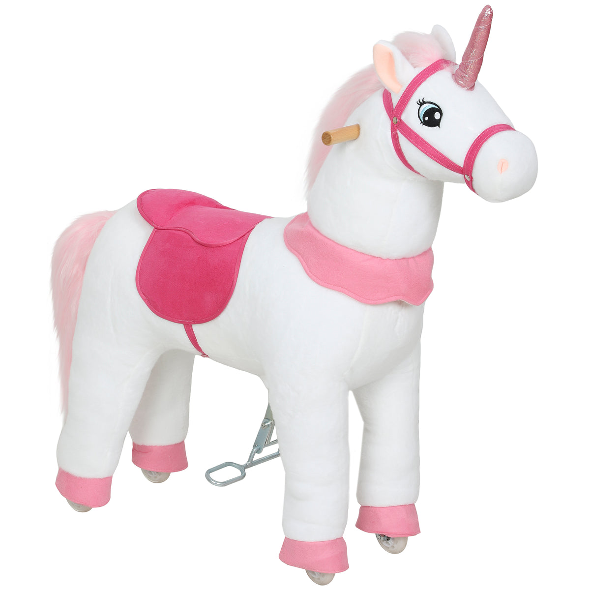 Reitpferd für Kinder, Einhorn-Design, Stoffbezug, stabiler Rahmen, sanfte Räder, Schaukelpferd, 3-5 Jahre