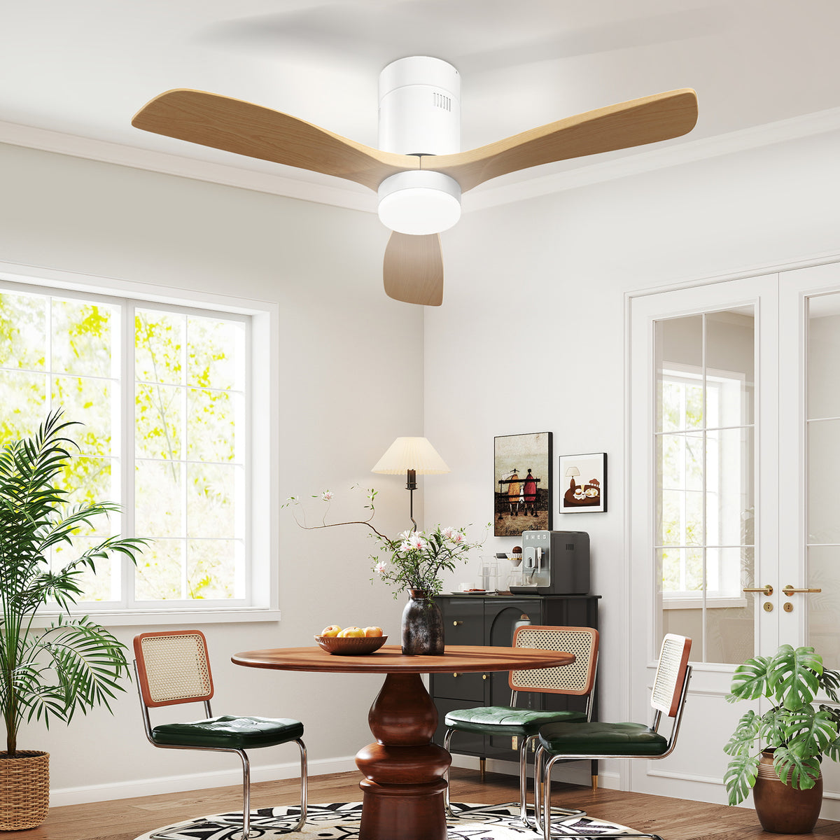 HOMCOM Deckenventilator mit LED-Licht, 6 Geschwindigkeiten, Fernbedienung, Hellbraun – Produktabbildung 10