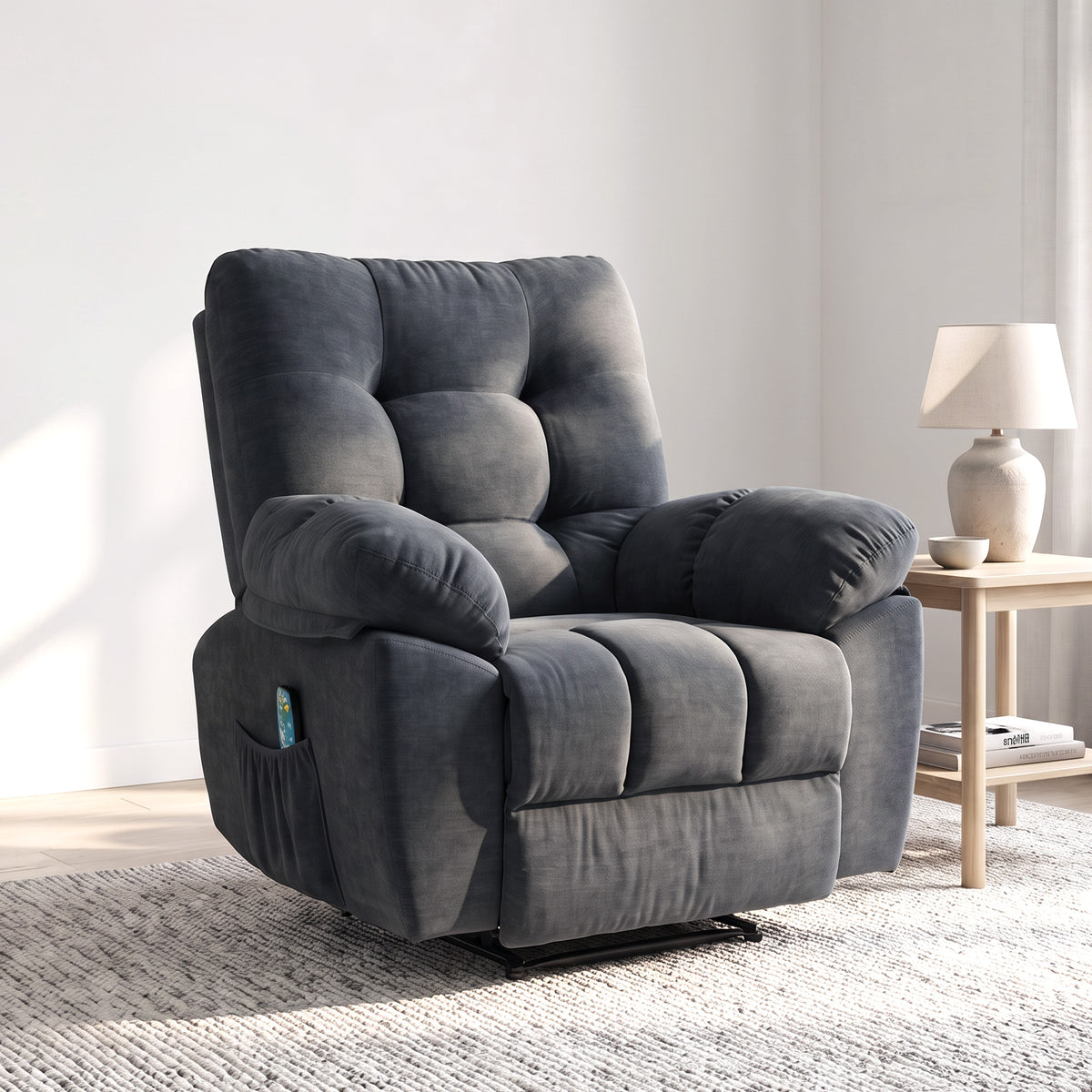 HOMCOM Recliner-Sessel, Massage-Polstersessel mit 8 Vibrationspunkten, verstellbare Fußstütze – Produktabbildung 2