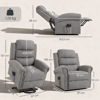 HOMCOM Massagesessel mit Aufstehhilfe, Relaxsessel, Vibrationsköpfe, mit Neigefunktion, Leinenoptik – Produktabbildung 3
