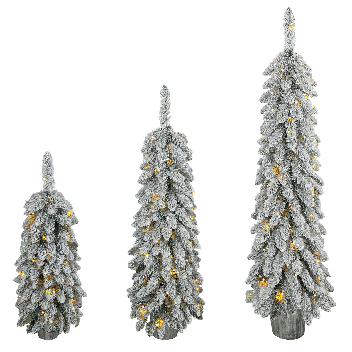 HOMCOM 3er-Set beschneite künstliche Weihnachtsbäume, vorbeleuchtet mit PVC-Zweigspitzen und warmweißen