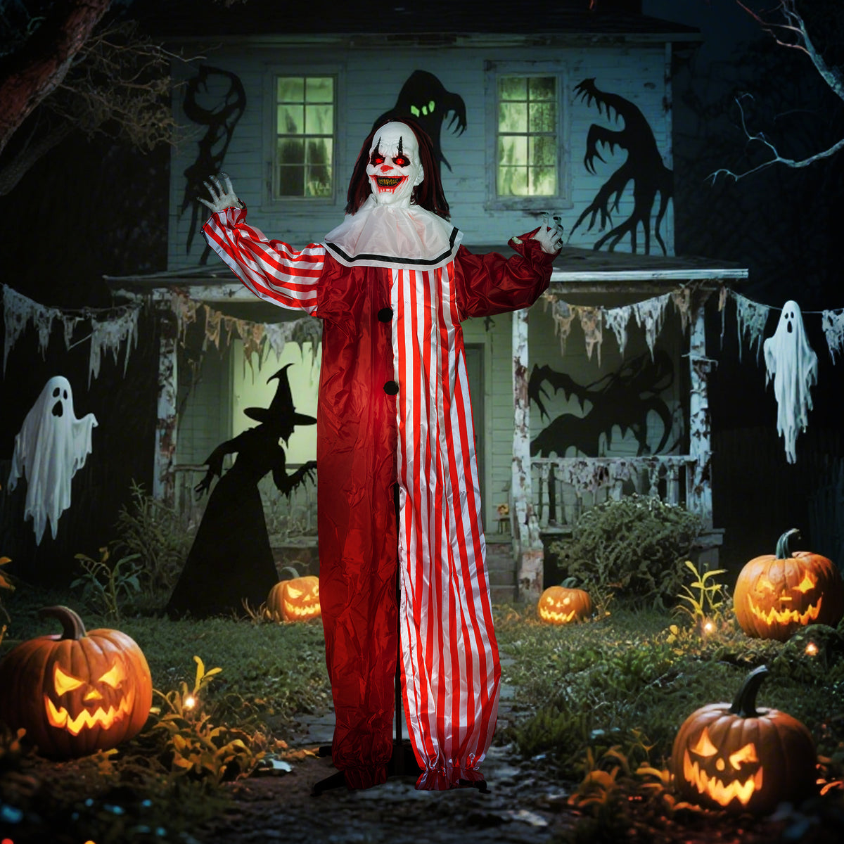 Outsunny 165 cm Halloween Dekoration Halloween Clown mit LED-Lichter, Soundfunktion Körper-Effekt – Produktabbildung 2