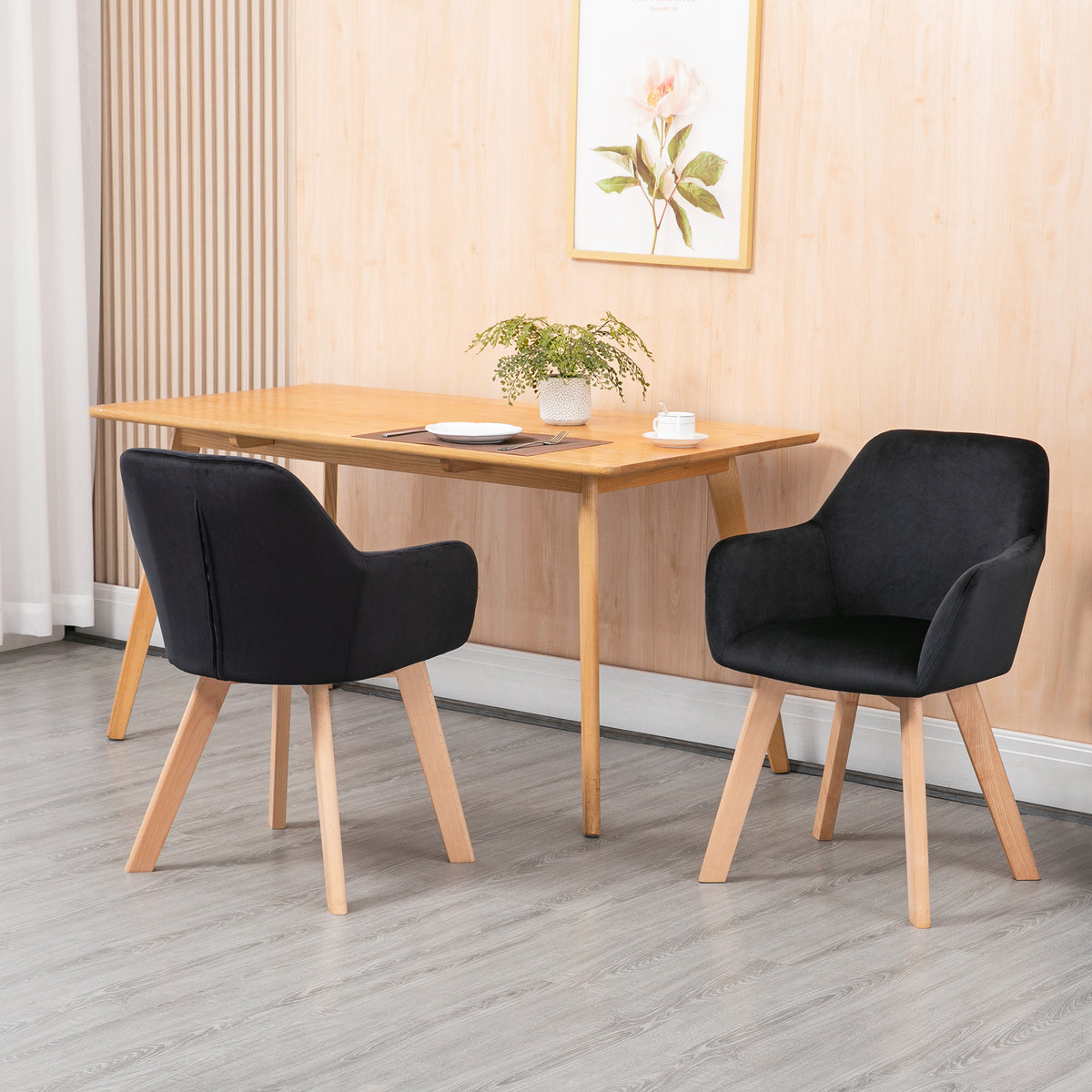 HOMCOM Esszimmerstühle, 2er-Set, modernes Design, Samtoptik, Kautschukbaumholz, 54x57x80 cm, Schwarz – Produktabbildung 2