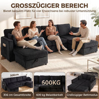 HOMCOM Ecksofa 4-Sitzer U-Form Sofa mit Stauraum-Ottomane, 306 cm Eckcouch mit Cord-Optik, 4 Kissen, für – Produktabbildung 4