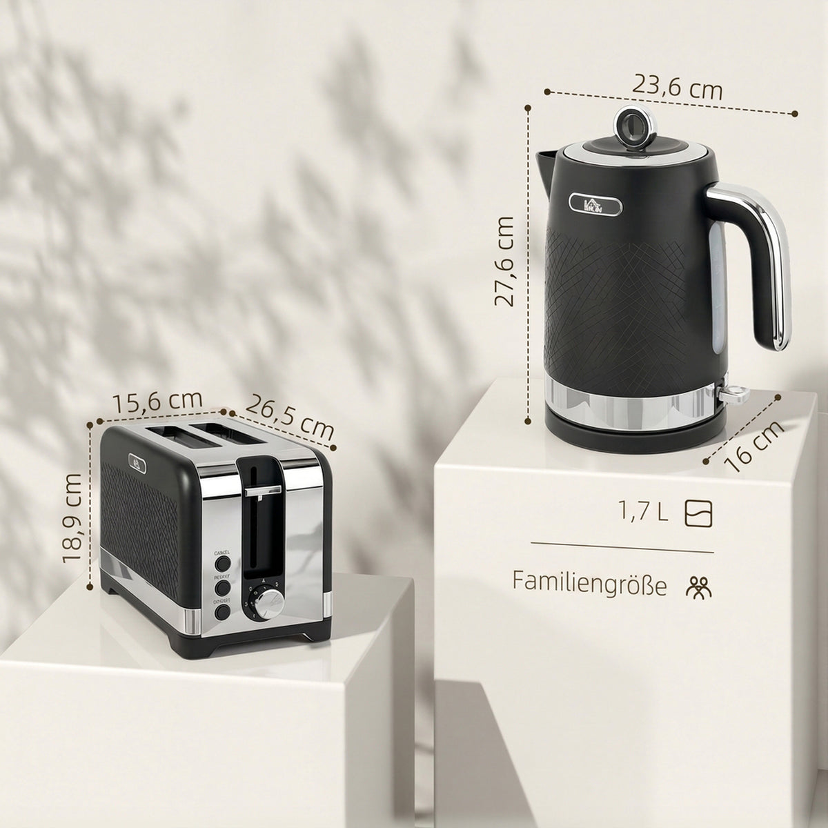 HOMCOM Wasserkocher- und Toaster-Set, 1,7 l 2200 W Schnellkoch-Wasserkocher mit Thermostat – Produktabbildung 3