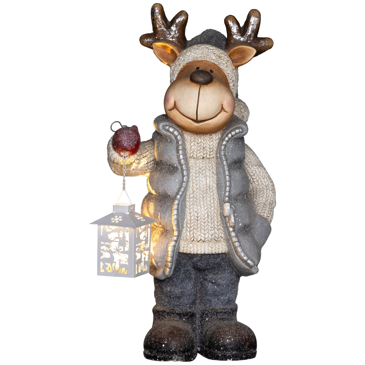 HOMCOM Weihnachtsdeko, Rentier mit Laterne, LED, batteriebetrieben, 25,5 x 19,5 x 52 cm