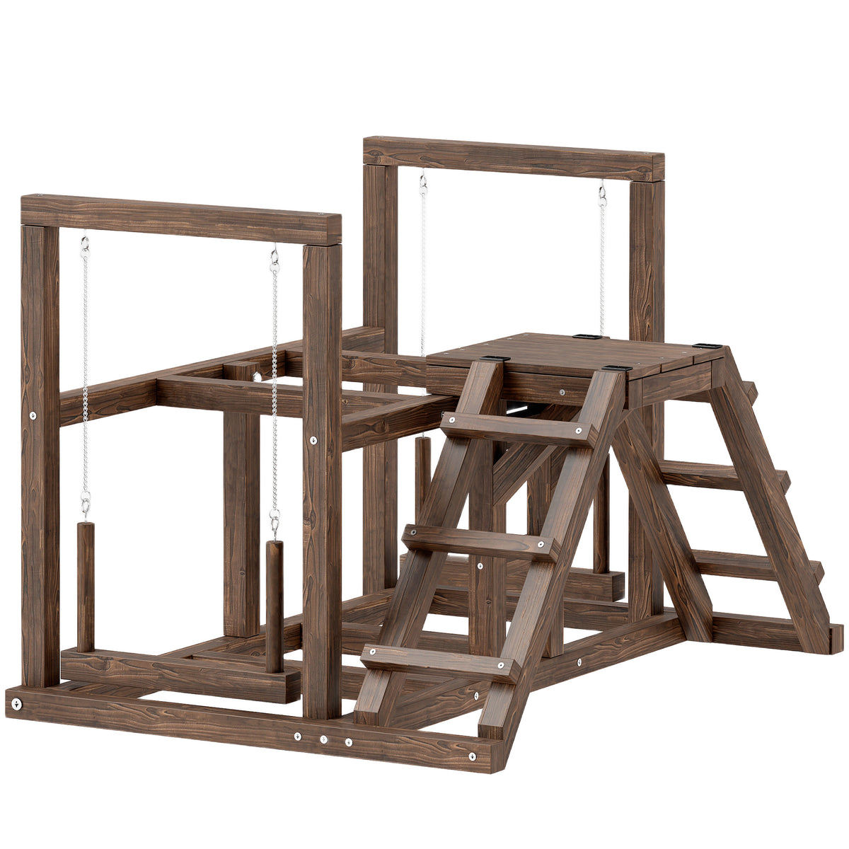 PawHut Hühnergestell, Sitzstangen, Rampen, Schaukeln, für 2-3 Hühner, Holz, Braun