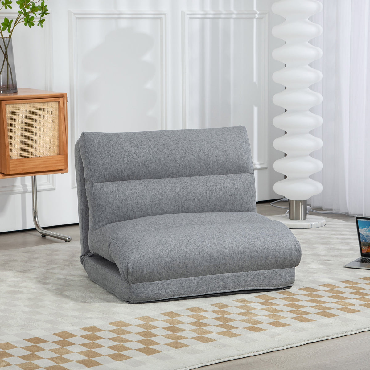 HOMCOM Sitzsack mit Bettfunktion, neigbare Lehne, klappbar, bis 120kg, 70 x 72 x 56 cm, Grau – Produktabbildung 2