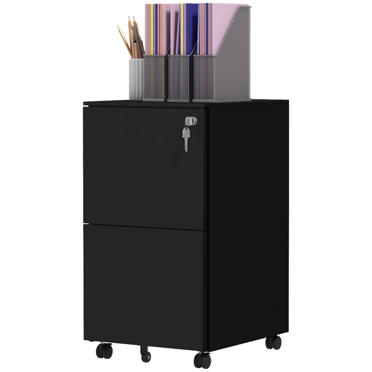 Vinsetto Rollcontainer Aktenschrank, 2 Schubladen, ab­schließ­bar, rollbar, 37 cm x 43,5 cm x 67,5 cm