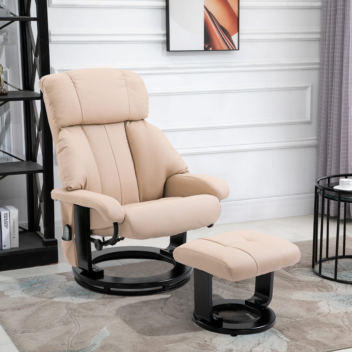 HOMCOM Relaxsessel mit Hocker, drehbarer Fernsehsessel mit Massagefunktion, Liegefunktion, Massagesessel – Produktabbildung 2